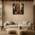 Charcoal, Clay & Ochre African Inspired Wall Art Canvas Print presented in a sophisticated home setting