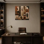 Terracotta, Black & Copper African Inspired Wall Art Canvas Print displayed in a contemporary gallery-inspired room