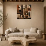 Terracotta, Black & Copper African Inspired Wall Art Canvas Print presented in a sophisticated home setting