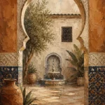 Terracotta, Sand & Indigo Moroccan Wall Art Canvas Print