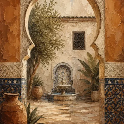 Terracotta, Sand & Indigo Moroccan Wall Art Canvas Print