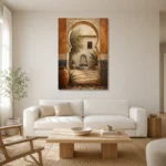Terracotta, Sand & Indigo Moroccan Wall Art Canvas Print styled in a refined neutral interior
