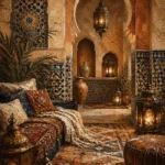 Sand, Terracotta & Indigo Moroccan Wall Art Canvas Print