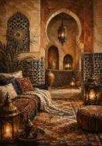 Sand, Terracotta & Indigo Moroccan Wall Art Canvas Print