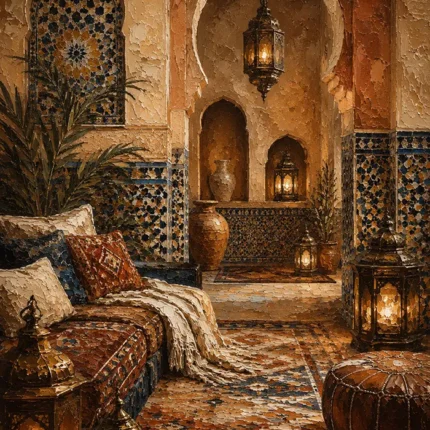 Sand, Terracotta & Indigo Moroccan Wall Art Canvas Print