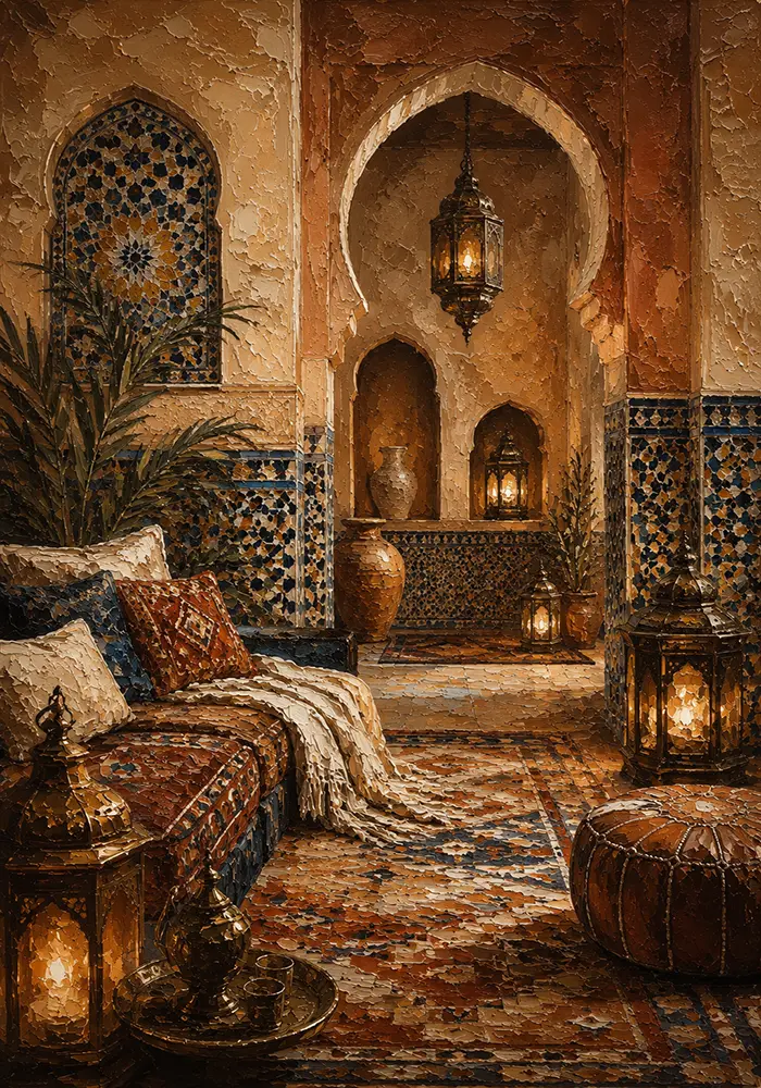 Sand, Terracotta & Indigo Moroccan Wall Art Canvas Print