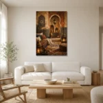 Sand, Terracotta & Indigo Moroccan Wall Art Canvas Print styled in a refined neutral interior