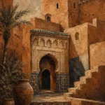 Terracotta, Clay & Indigo Kasbah Moroccan Wall Art Canvas Print