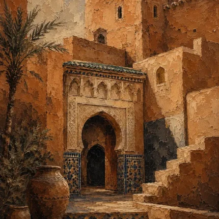 Terracotta, Clay & Indigo Kasbah Moroccan Wall Art Canvas Print