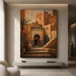 Terracotta, Clay & Indigo Kasbah Moroccan Wall Art Canvas Print - Image 4