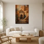 Terracotta, Clay & Indigo Kasbah Moroccan Wall Art Canvas Print styled in a refined neutral interior