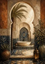 Indigo, Sand & Sage Oasis Moroccan Wall Art Canvas Print