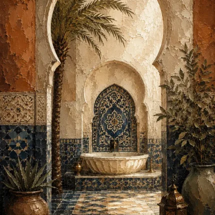 Indigo, Sand & Sage Oasis Moroccan Wall Art Canvas Print