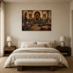 Indigo, Sand & Bronze Majlis Moroccan Wall Art Canvas Print showcased in an elegant minimalist interior
