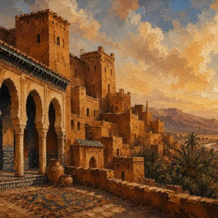 Terracotta, Clay & Faded Indigo Kasbah Moroccan Wall Art Canvas Print