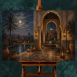 Deep Indigo, Sand & Copper Moroccan Pavilion Wall Art Canvas Print - Image 2