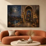 Deep Indigo, Sand & Copper Moroccan Pavilion Wall Art Canvas Print - Image 3