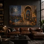 Deep Indigo, Sand & Copper Moroccan Pavilion Wall Art Canvas Print - Image 4