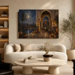 Deep Indigo, Sand & Copper Moroccan Pavilion Wall Art Canvas Print - Image 7