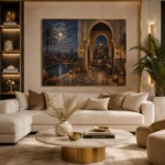 Deep Indigo, Sand & Copper Moroccan Pavilion Wall Art Canvas Print - Image 10
