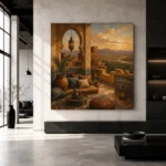 Terracotta, Sand & Faded Indigo Kasbah Moroccan Wall Art Canvas Print - Image 3
