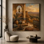 Terracotta, Sand & Faded Indigo Kasbah Moroccan Wall Art Canvas Print - Image 5