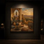 Terracotta, Sand & Faded Indigo Kasbah Moroccan Wall Art Canvas Print - Image 7