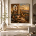 Terracotta, Sand & Faded Indigo Kasbah Moroccan Wall Art Canvas Print - Image 8