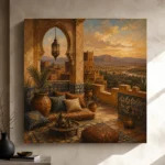 Terracotta, Sand & Faded Indigo Kasbah Moroccan Wall Art Canvas Print - Image 9