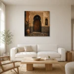 Sand, Indigo & Gold Moroccan Doorway Wall Art Canvas Print styled in a refined neutral interior