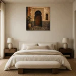 Sand, Indigo & Gold Moroccan Doorway Wall Art Canvas Print showcased in an elegant minimalist interior