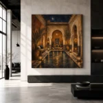 Deep Indigo, Sand & Copper Riad Moroccan Wall Art Canvas Print - Image 3
