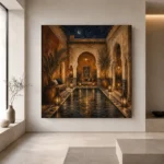 Deep Indigo, Sand & Copper Riad Moroccan Wall Art Canvas Print - Image 4