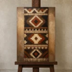 Umber & Ivory Native Pattern Ethnic Wall Art Canvas Print displayed on a studio easel