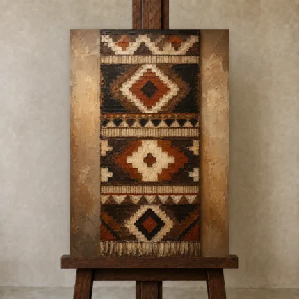 Umber & Ivory Native Pattern Ethnic Wall Art Canvas Print shown in Studio Easel