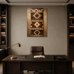 Umber & Ivory Native Pattern Ethnic Wall Art Canvas Print displayed in a contemporary gallery-inspired room