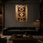 Umber & Ivory Native Pattern Ethnic Wall Art Canvas Print shown in a warm modern interior