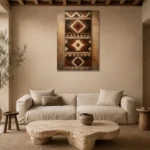 Umber & Ivory Native Pattern Ethnic Wall Art Canvas Print presented in a sophisticated home setting