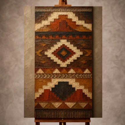 Rust and umber Native Pattern Wall Art print for elegant interiors. No text or watermarks in design.