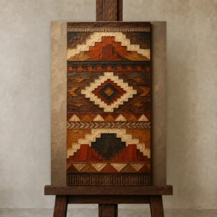 Rust & Umber Native Pattern Ethnic Wall Art Canvas Print shown in Studio Easel