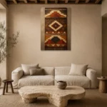 Rust & Umber Native Pattern Ethnic Wall Art Canvas Print presented in a sophisticated home setting