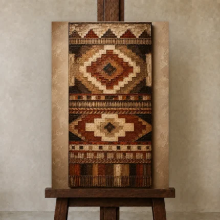 Ivory & Terracotta Native Pattern Ethnic Wall Art Canvas Print shown in Studio Easel