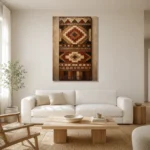 Ivory & Terracotta Native Pattern Ethnic Wall Art Canvas Print styled in a refined neutral interior