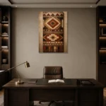 Ivory & Terracotta Native Pattern Ethnic Wall Art Canvas Print displayed in a contemporary gallery-inspired room