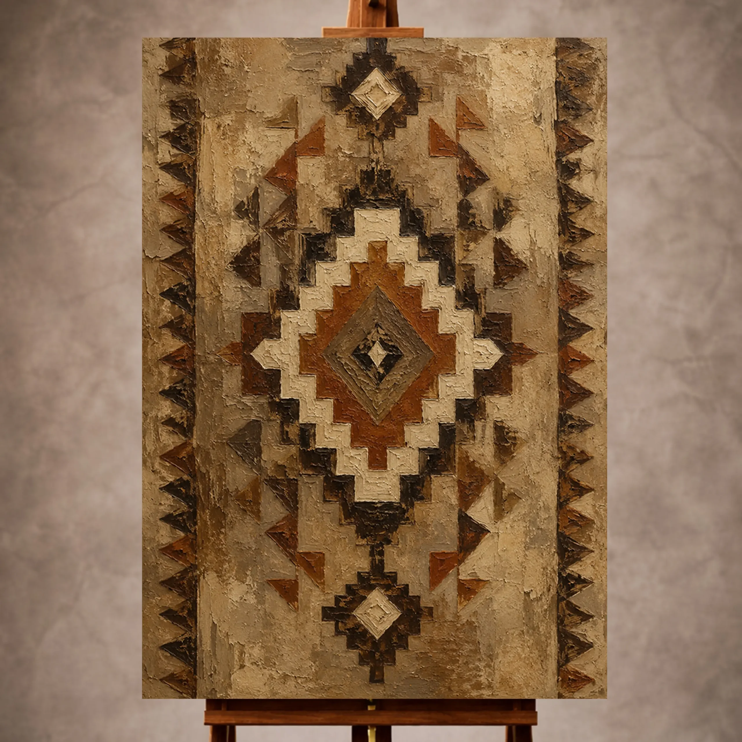 Premium Wall Art Dikey Html Edition – ETNİCART039 Image 1 Earthy umber and espresso Native Pattern Wall Art print for elegant interiors. No text or watermarks in design.