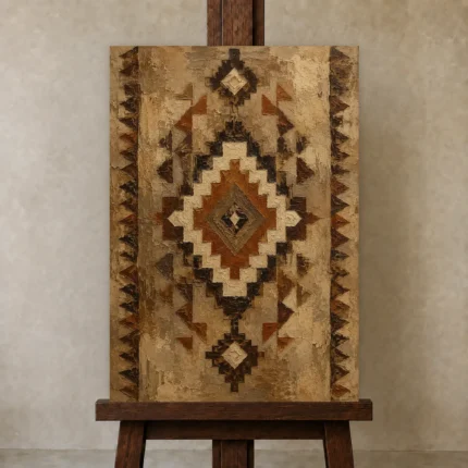 Umber & Espresso Native Pattern Ethnic Wall Art Canvas Print shown in Studio Easel