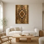Umber & Espresso Native Pattern Ethnic Wall Art Canvas Print styled in a refined neutral interior