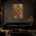 Umber & Espresso Native Pattern Ethnic Wall Art Canvas Print shown in a warm modern interior
