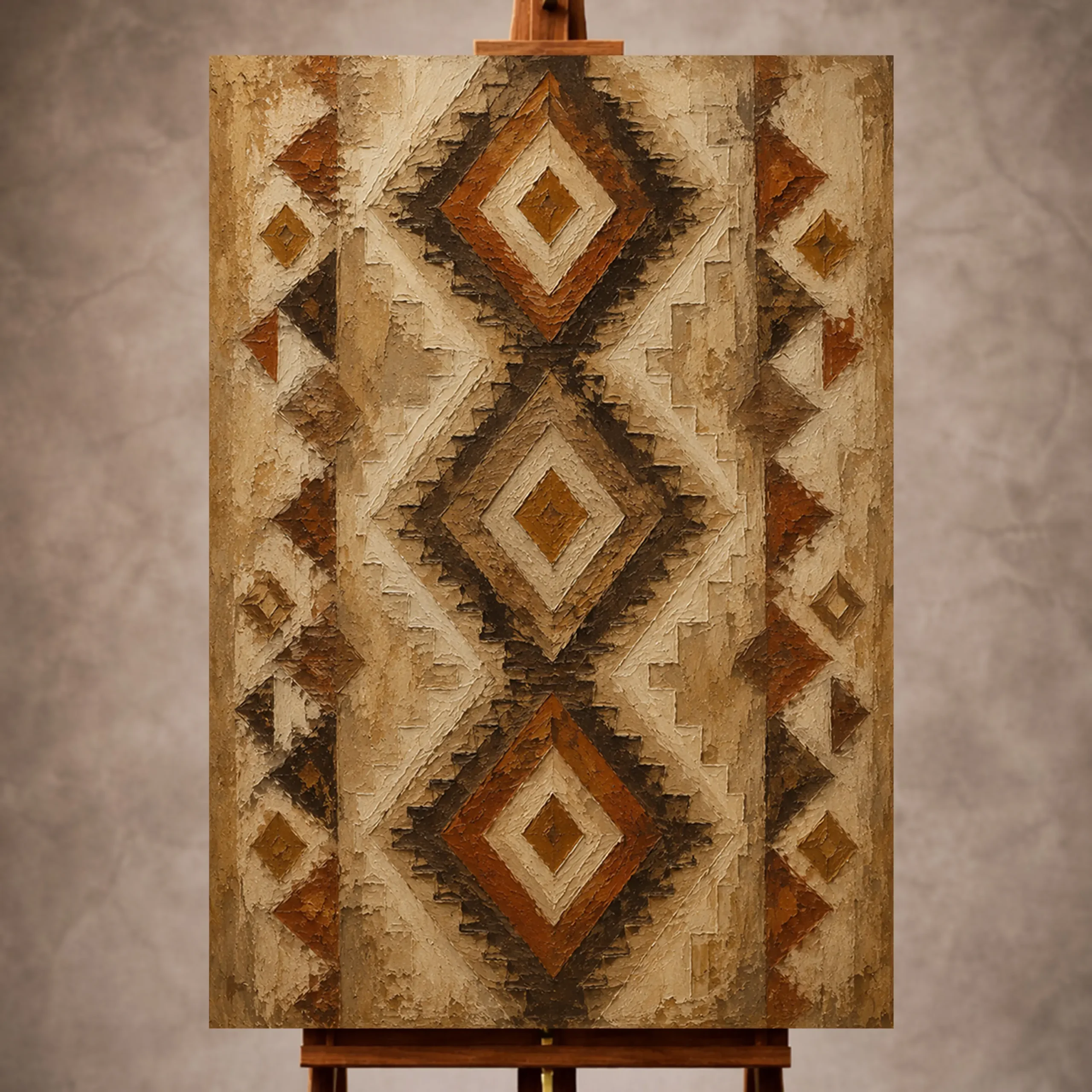 Premium Wall Art Dikey Html Edition – ETNİCART040 Image 1 Rust and sienna Native Pattern Wall Art print for elegant interiors. No text or watermarks in design.