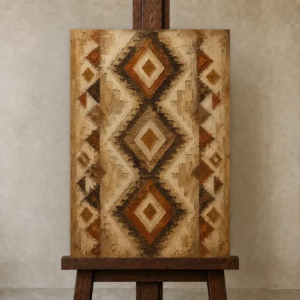 Rust & Sienna Native Pattern Ethnic Wall Art Canvas Print shown in Studio Easel